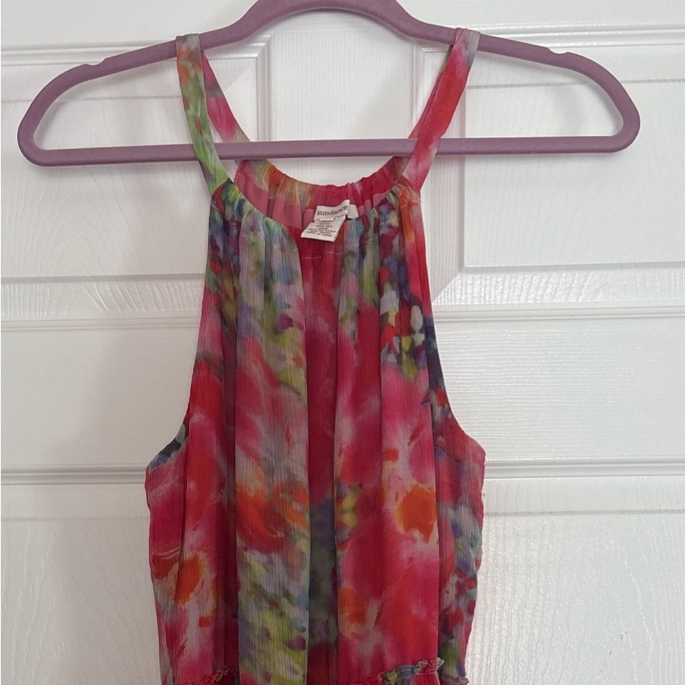 Sundance Silk Watercolor Tiered Boho Halter Dress Size L